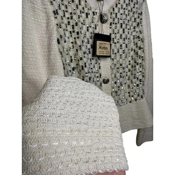 St. John Sequin Embellished Cropped Button Down Cardigan Cream Ivory Size 4 NWT - Picture 9 of 14